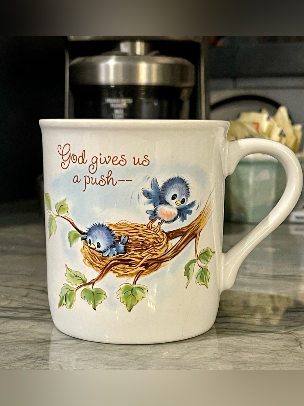 Hallmark White Mug with Blue Birds and Brown Nest